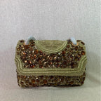 Tory Burch Soft Fleming Crochet Jeweled Bag Convertible Handbag Gold Purse NEW