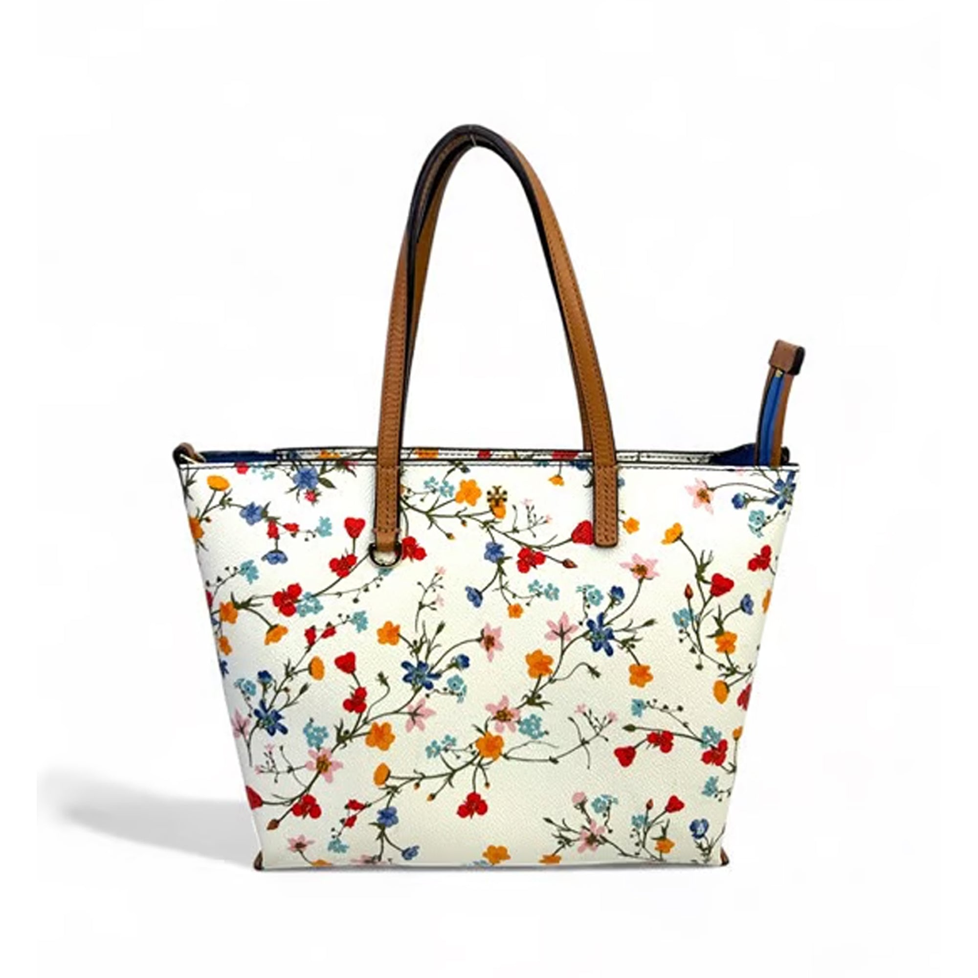 Tory Burch Kerrington Delphi Floral Tote Bag Zip Ivory Shoulder Handbag Purse NEW