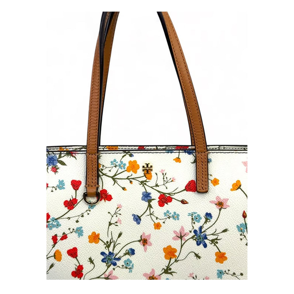 Tory Burch Kerrington Delphi Floral Tote Bag Zip Ivory Shoulder Handbag Purse NEW
