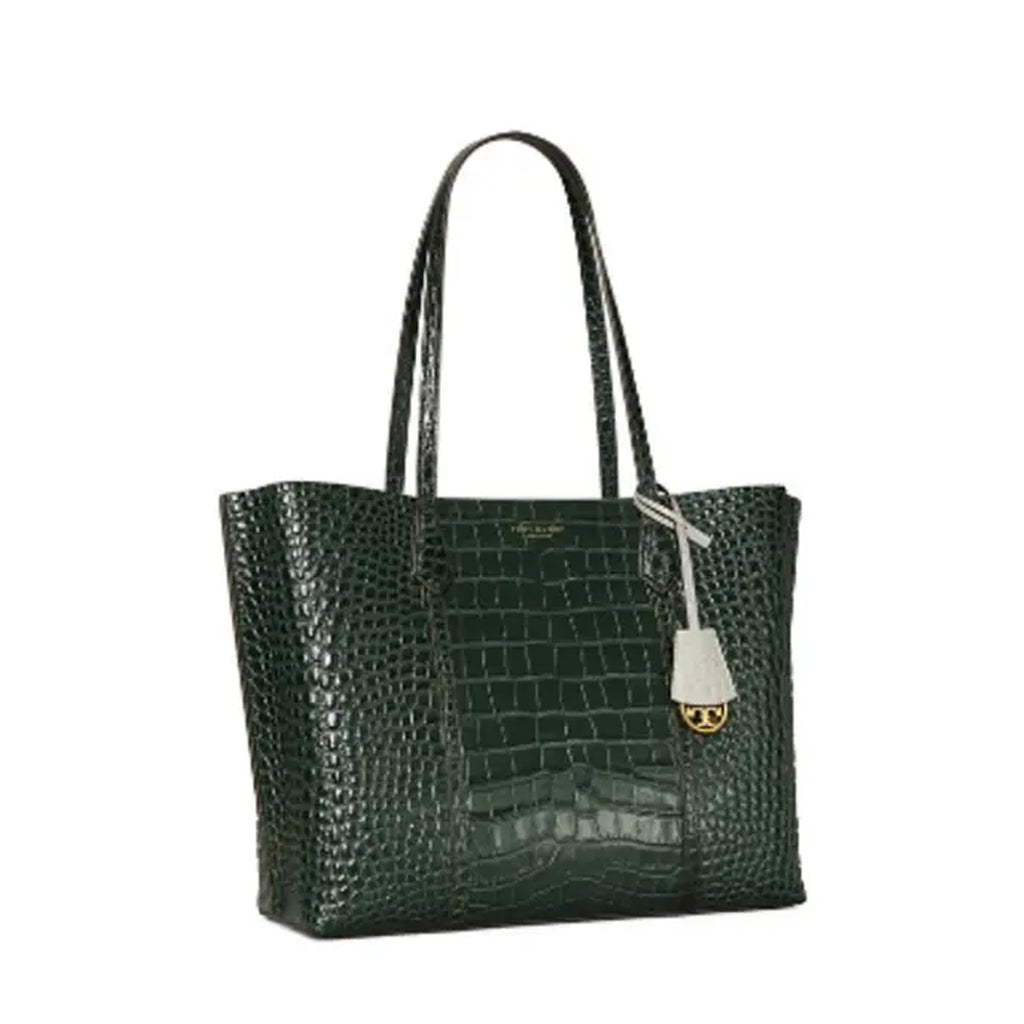 Tory Burch Perry Deep Kelp Leather Tote Triple Compartment Bag Handbag Green NEW