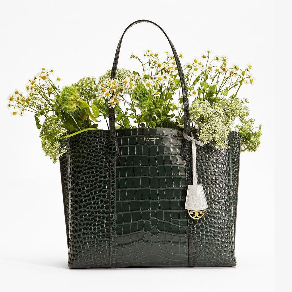 Tory Burch Perry Deep Kelp Leather Tote Triple Compartment Bag Handbag Green NEW