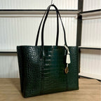 Tory Burch Perry Deep Kelp Leather Tote Triple Compartment Bag Handbag Green NEW