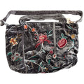 Johnny Was Uriah Velvet Handbag Grey Pewter Embroidery Flower Tote Bag Large NEW