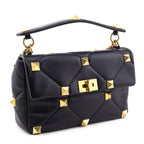 Valentino Black Nappa Large Roman Stud Shoulder Bag
