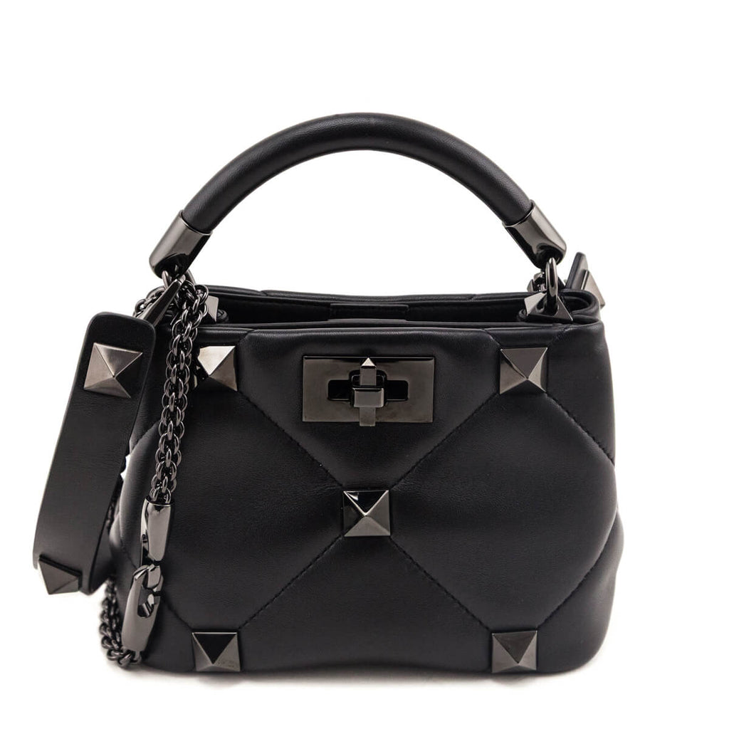 Valentino Black Nappa Monochrome Small Roman Stud The Handle Bag
