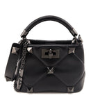 Valentino Black Nappa Monochrome Small Roman Stud The Handle Bag