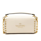 Valentino Ivory Grainy Calfskin Rockstud Alcove Clutch With Chain