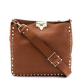Valentino Tan Pebbled Calfskin Small Rockstud Flip-Lock Messenger Bag
