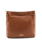 Valentino Tan Pebbled Calfskin Small Rockstud Flip-Lock Messenger Bag
