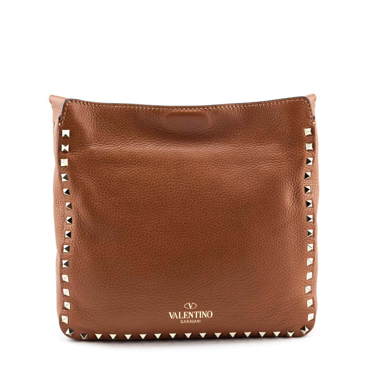 Valentino Tan Pebbled Calfskin Small Rockstud Flip-Lock Messenger Bag