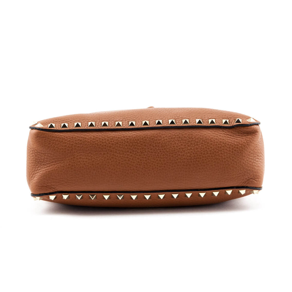 Valentino Tan Pebbled Calfskin Small Rockstud Flip-Lock Messenger Bag