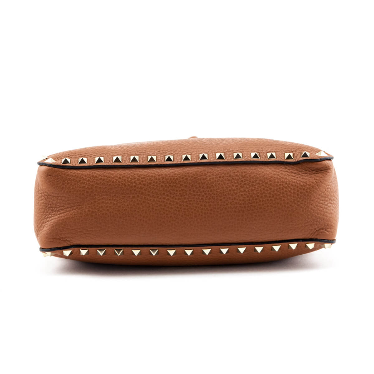 Valentino Tan Pebbled Calfskin Small Rockstud Flip-Lock Messenger Bag