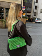 Chanel Le Boy Medium Green Lambskin Bag 2014