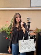 Chanel Medium White Grand Shopping Tote bag in Caviar Leather with silver Hardware