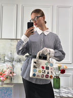 Christian Dior White Leather Lady Dior Bag Patch Embellished Medium