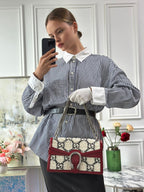 Gucci Tweed Monogram Small Dionysus Shoulder Bag in White/Black/Romantic Cherry