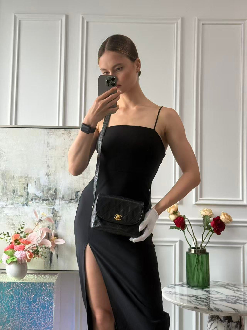 Chanel Vintage Black Lambskin Shoulder Bag