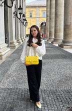 Chanel Yellow Lambskin Quilted Medium Double Flap Gold Hardware