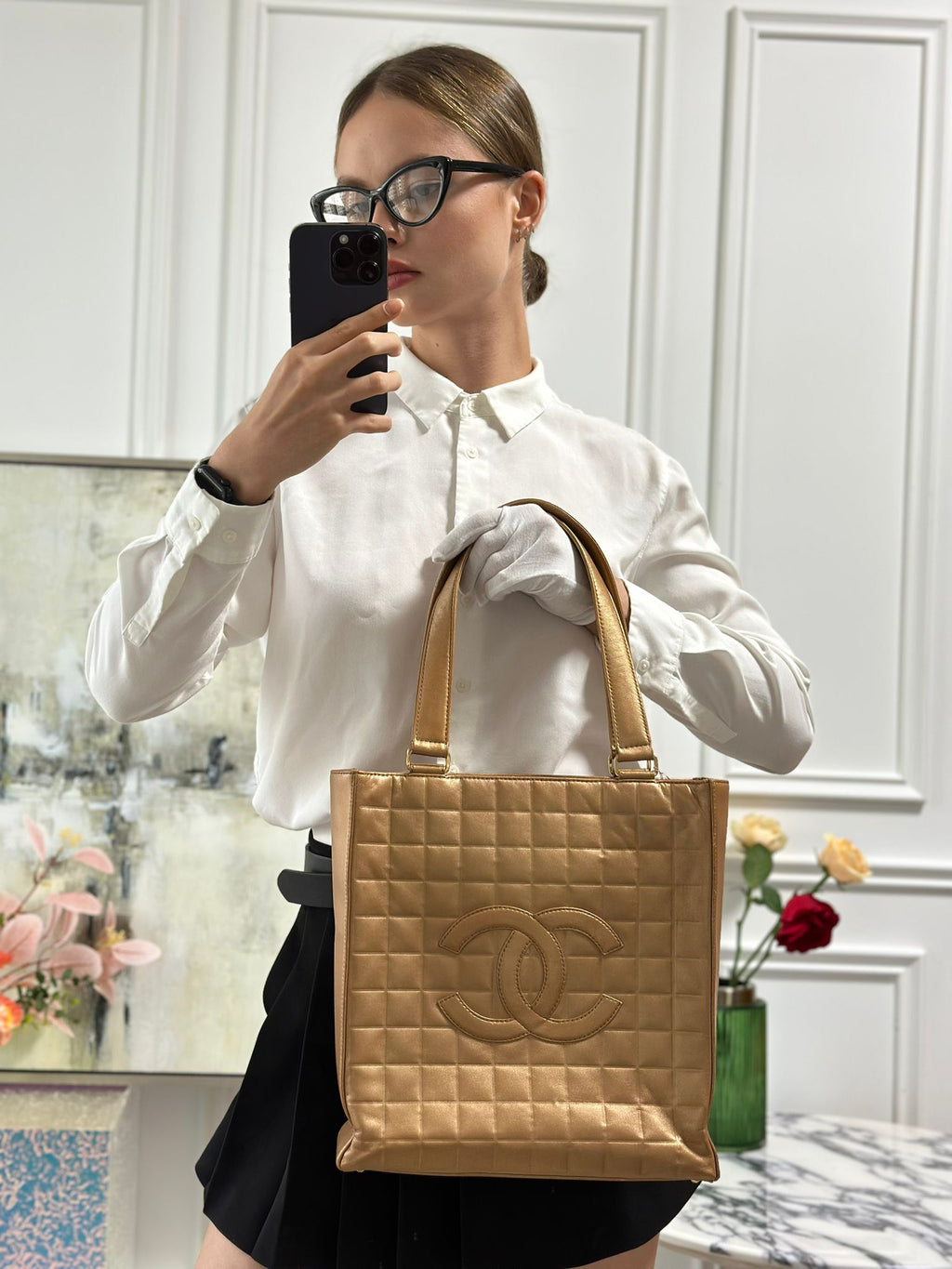 Chanel CC Metallic Golden Vintage Tote Bag