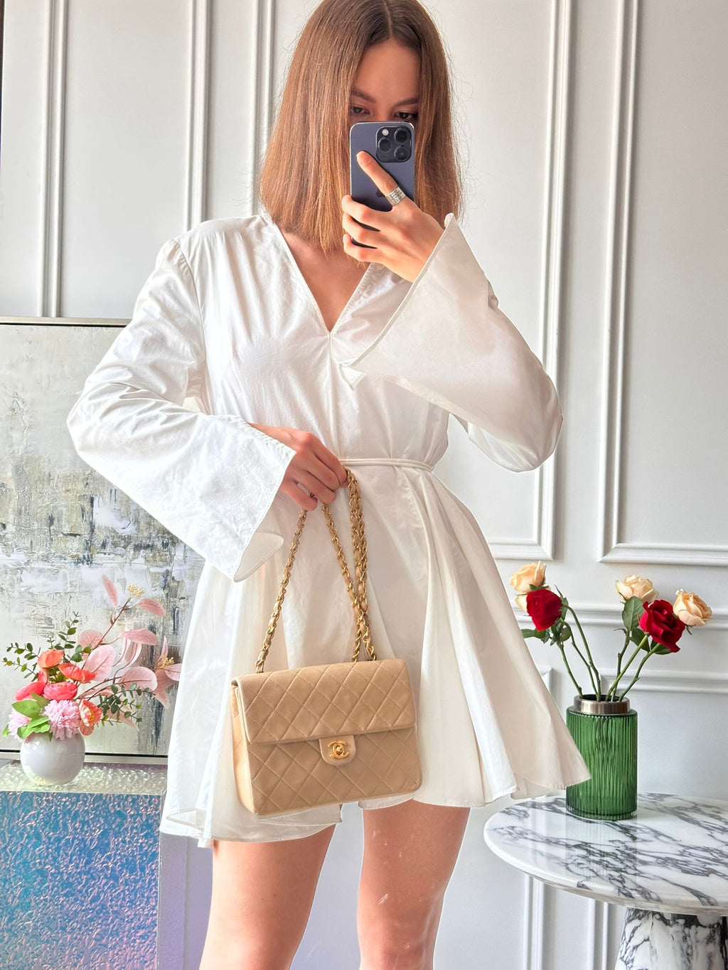 Chanel Vintage Classic Mini Square Bag Beige 24k Gold