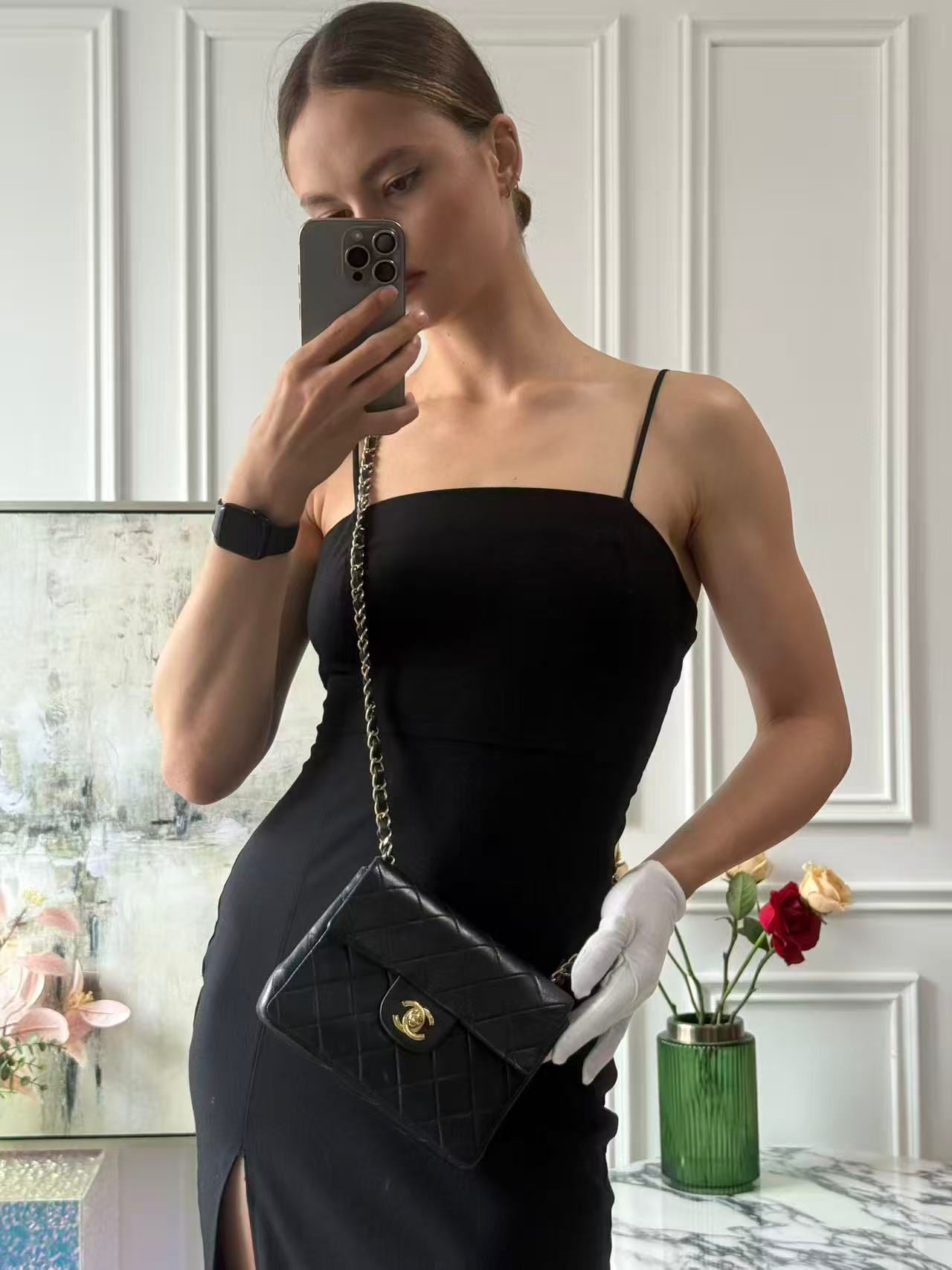 Chanel Vintage Black Mini Square Classic Flap Bag 1991