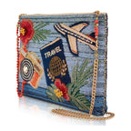 Mary Frances Where To Next Crossbody Handbag Floral Zip Bag Blue Travel Purse NEW