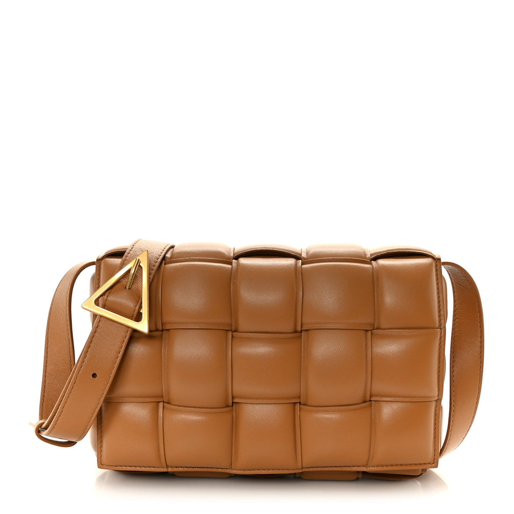 Nappa Maxi Intreccio Padded Cassette Crossbody Bag Caramel