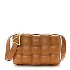 Nappa Maxi Intreccio Padded Cassette Crossbody Bag Caramel