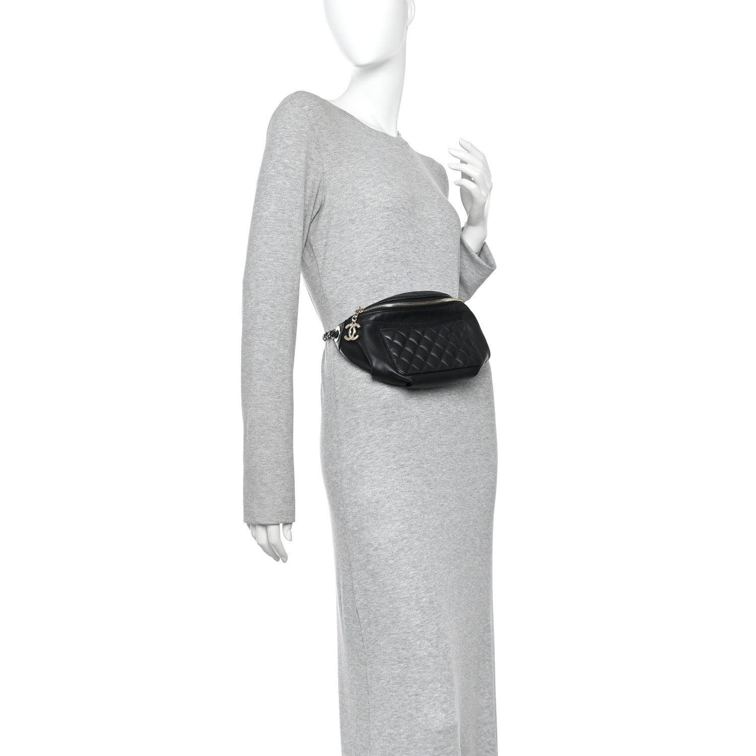 Lambskin Quilted Waist Bag Fanny Pack Black