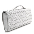 Metallic Lambskin Intrecciato Long Andiamo Top Handle Clutch Silver