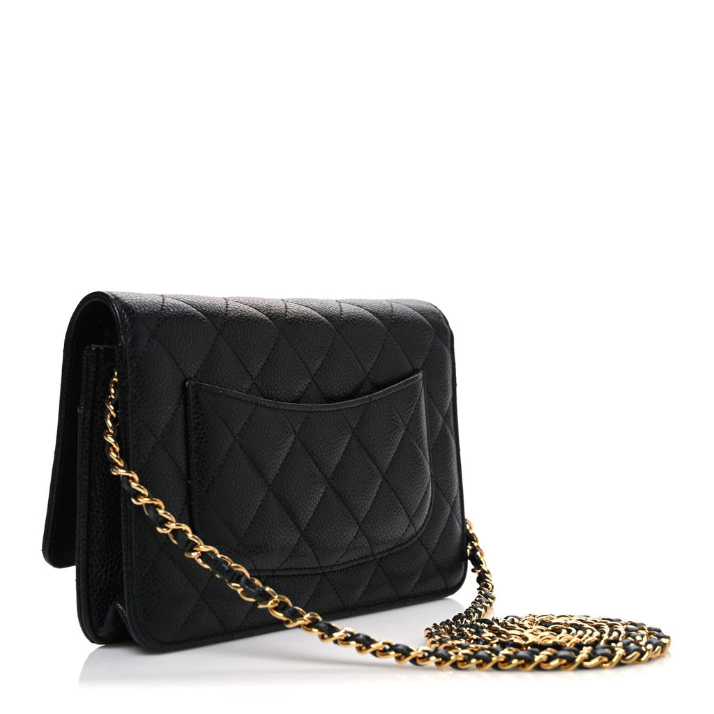Caviar Quilted Wallet on Chain WOC Black