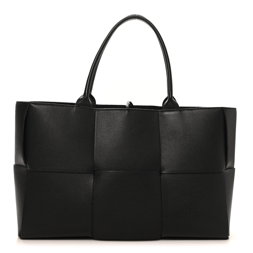 Grained Calfskin Maxi Intrecciato Medium Arco Tote Black