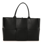 Grained Calfskin Maxi Intrecciato Medium Arco Tote Black