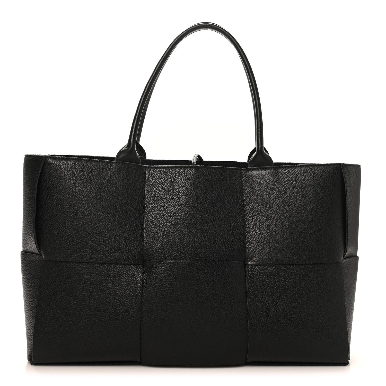 Grained Calfskin Maxi Intrecciato Medium Arco Tote Black