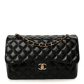 Lambskin Quilted Jumbo Double Flap Black