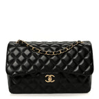 Lambskin Quilted Jumbo Double Flap Black