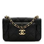 Caviar Quilted Pocket Twins Clutch With Chain Black