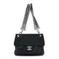 Lambskin Quilted Chain Mail Shoulder Bag Black