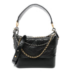 Aged Smooth Calfskin Quilted Medium Gabrielle Logo Hobo Black