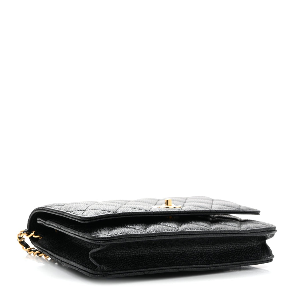 Caviar Quilted CC Turnlock Wallet On Chain WOC Black