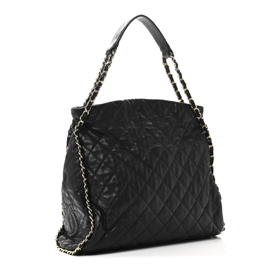 Calfskin Quilted Large Chain Me Hobo Black