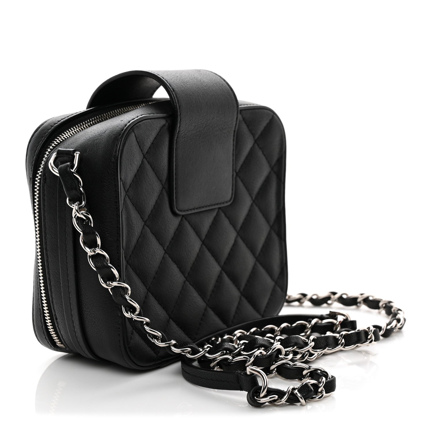 Lambskin Quilted Mini CC Box Camera Bag Black