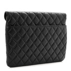 Calfskin Quilted Front Logo Enchained Clutch Black