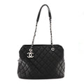 Lambskin Quilted Chic and Soft Shopping Tote Black