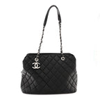 Lambskin Quilted Chic and Soft Shopping Tote Black