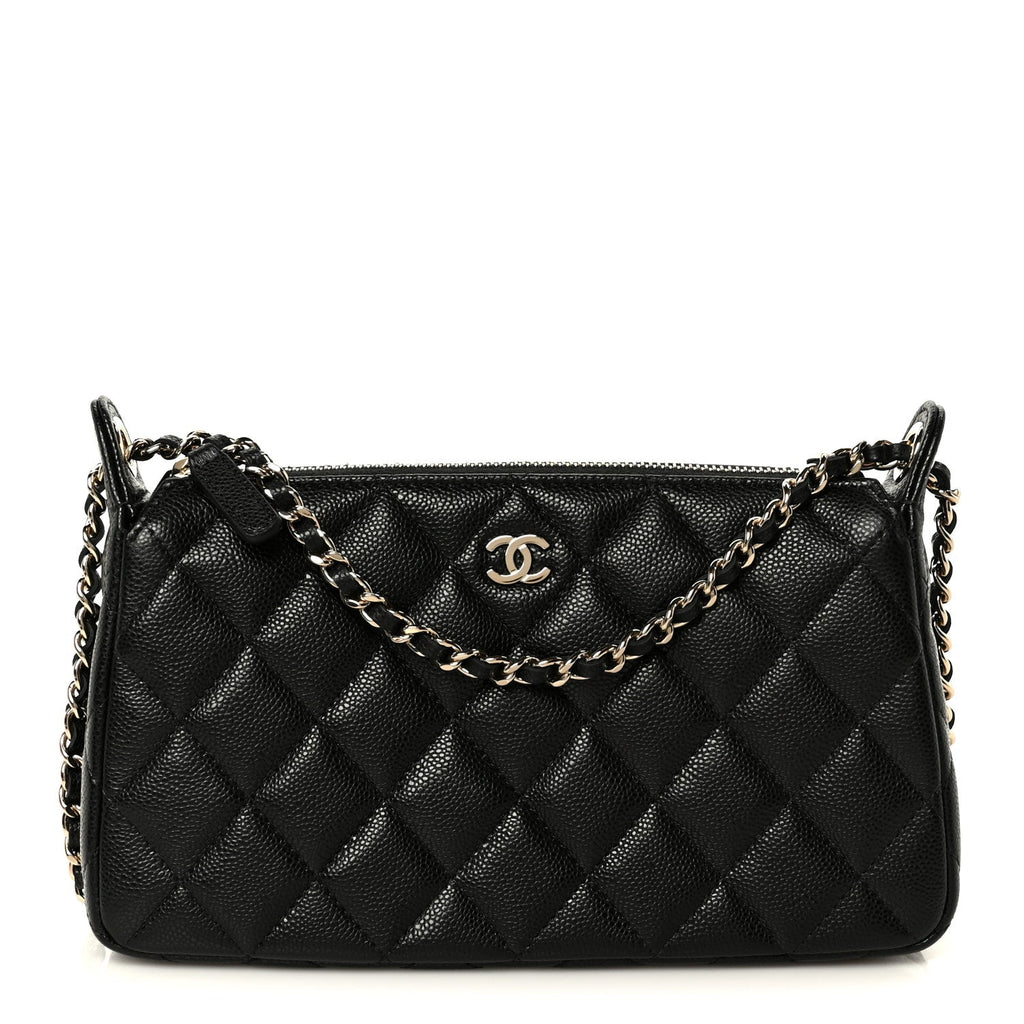 Caviar Quilted Purse With Chain Black