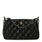 Caviar Quilted Purse With Chain Black