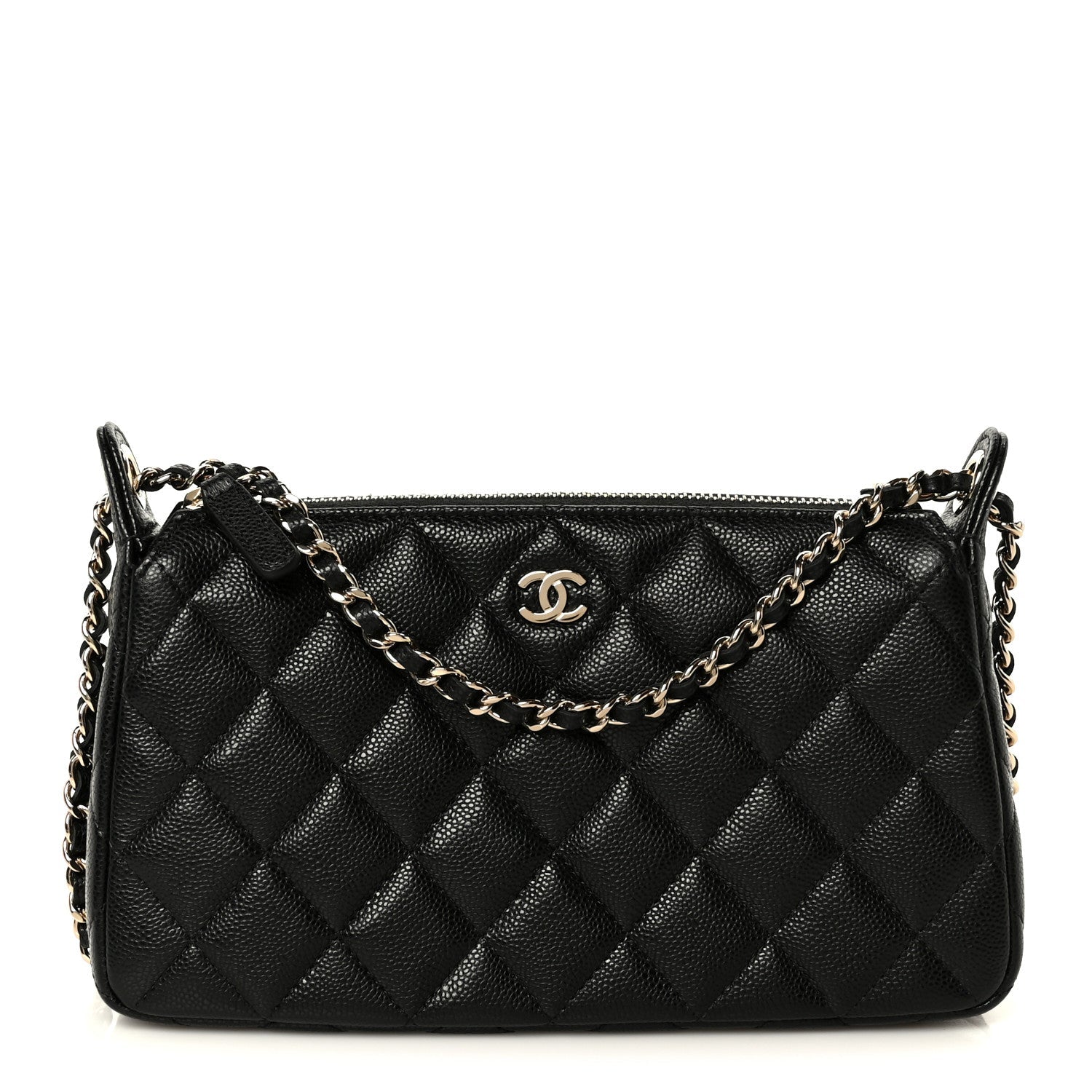 Caviar Quilted Purse With Chain Black