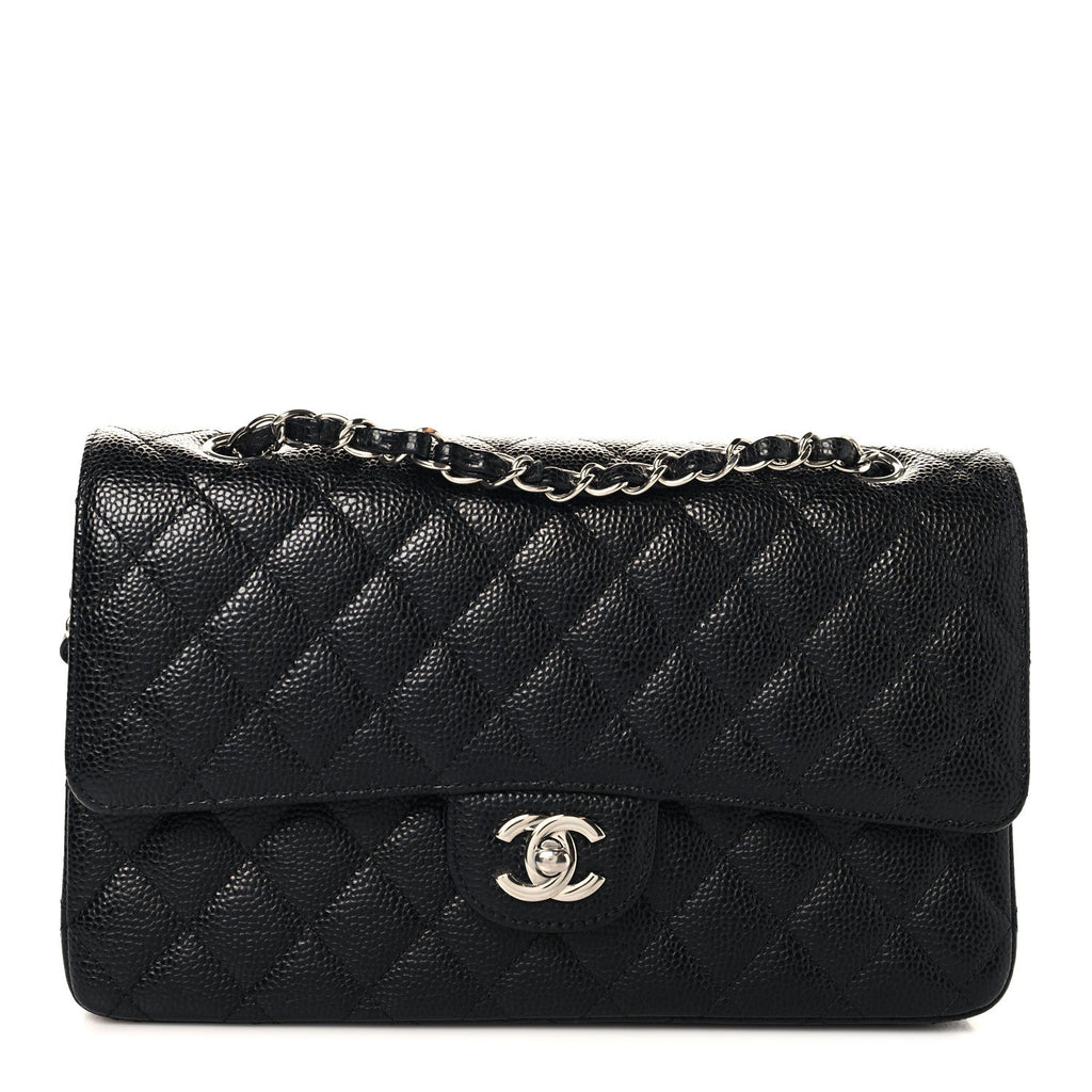 Caviar Quilted Medium Double Flap Black