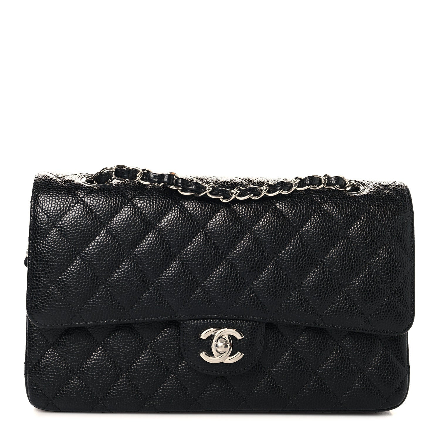 Caviar Quilted Medium Double Flap Black